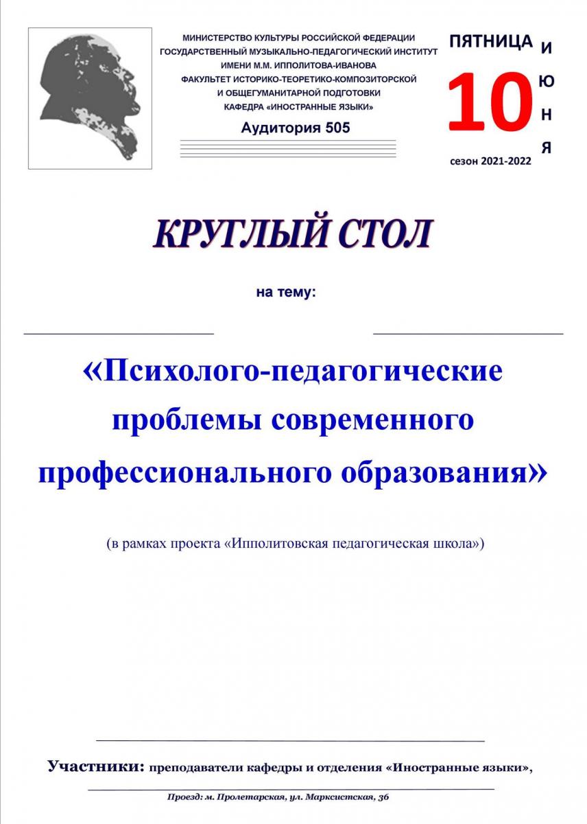 Круглый стол "Психолого-педагогические проблемы современного профессионального образования"