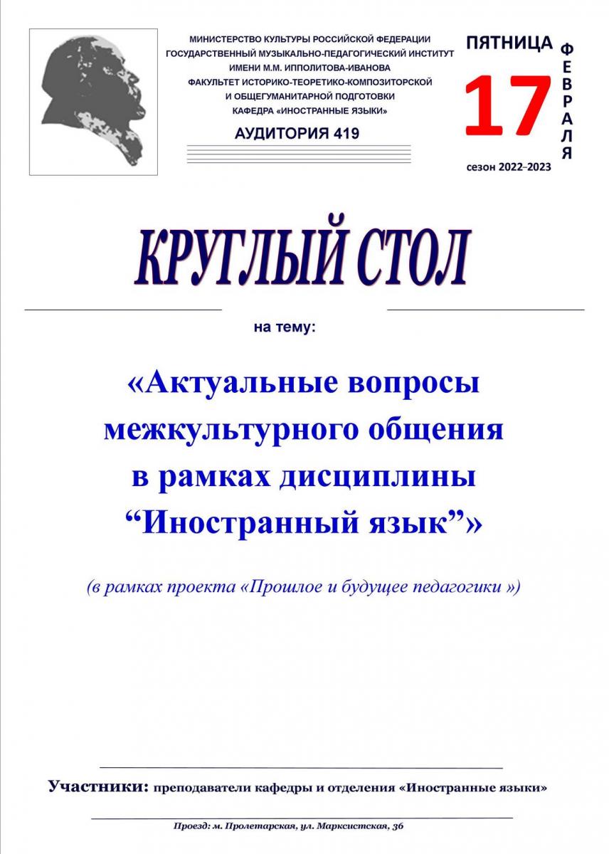 Круглый стол «Актуальные вопросы межкультурного общения в рамках дисциплины “Иностранный язык”»